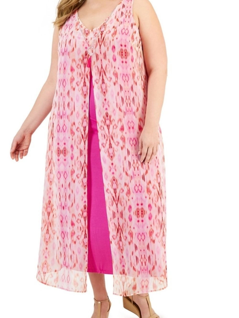 JM Collection Hot Pink Patterned Sleeveless Maxi